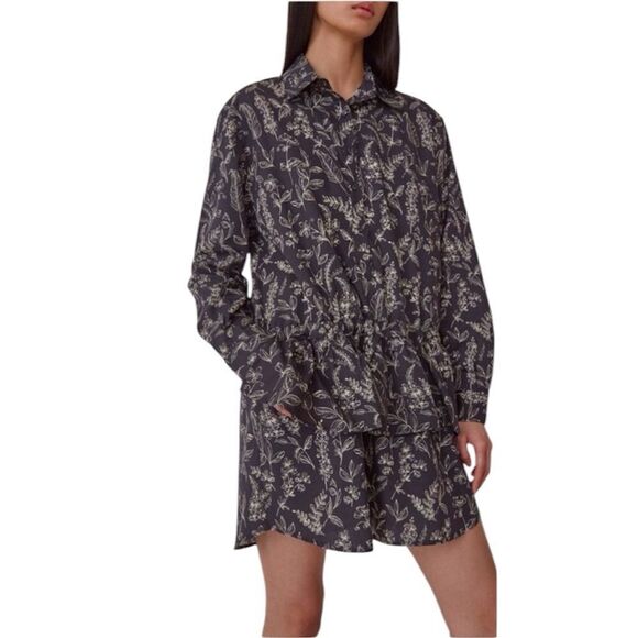 NWT Thakoon Botanical Print Button Up Shirt Dress in Black & Cream Size 8 - Picture 1 of 12